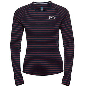 Odlo BL Top Crew Neck L/S Active Warm Originals Eco Stripes T-shirt met lange mouwen, Dark Sapphire-Tomaat Sundried, M