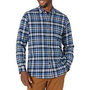 Amazon Essentials Flanellen overhemd voor heren met lange mouwen (verkrijgbaar in grote maten), blauw en wit geruite stof, XXL