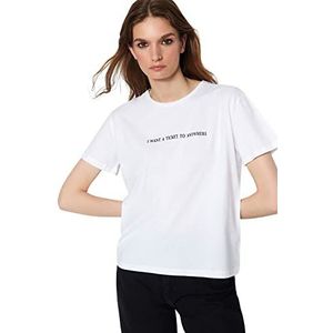 Trendyol Shirt en Tricot À Col Rond Standard pour Femme Chemise, Blanc, S