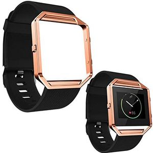 TopTen Horlogeband met roestvrijstalen frame, compatibel met Fitbit Blaze smartwatch, siliconen reserveaccessoires, verstelbare armband, Roestvrij staal siliconen