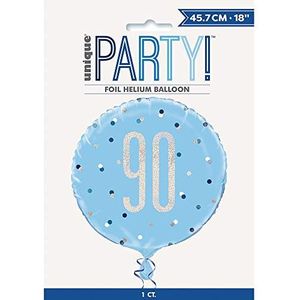 Unique Party 83364 - ballon voor de 90e verjaardag - 45 cm - verjaardagsfeest met blauwe en zilverkleurige glittersteentjes