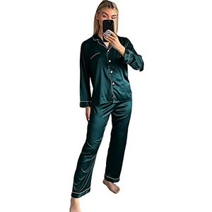 Hooray Days Femme Manches Longues et Pantalon, Taille XL, Vert émeraude, Haut de pyjama, 46, vert émeraude, XL