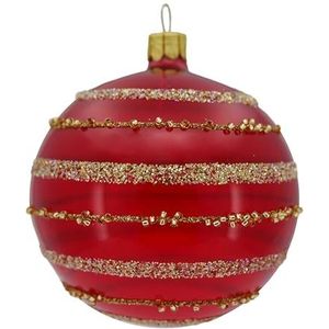 Ornex Sierset (Ø 8 cm) van geblazen en met de hand versierd glas voor kerstboom, rood, goud, 6 ballen Ø 8 cm, 6 stuks