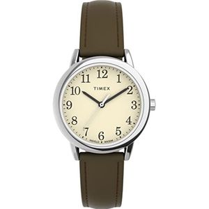 Timex Easy Reader TW2V69000 dameshorloge met lederen band 30 mm, zilver, zilver.