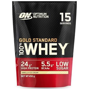Optimum Nutrition Gold Standard 100% Whey Proteïnepoeder met Whey Isolate, eiwitten voor krachttraining, vanille-ijs, 15 porties, 450 g, verpakking kan variëren