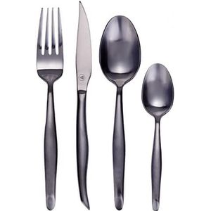 LAGUIOLE - LAGUIOLE Bestekset, koffielepel, soep, vorken, messen, set met 4 stuks, mat zwart, 16-delig