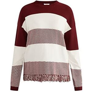 MAHISHA Pull en tricot surdimensionné pour femme, Bordeaux/blanc, XL-XXL