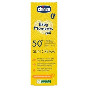 Chicco Crème solaire SPF 50 + pour enfants, résistante à l'eau, excellente protection contre les UVA, UVB et infrarouges, 0 mois + 75 ml