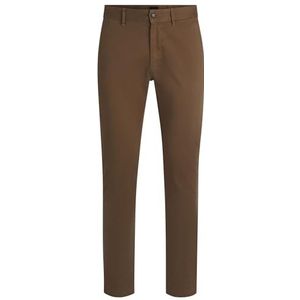 BOSS Heren slim fit chino stretch katoen satijn bruin 35W 30L, Bruin