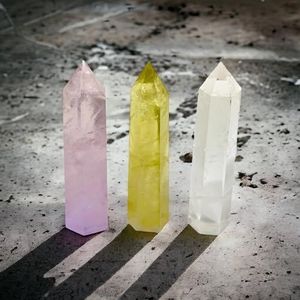 arana's - Witte rozenkwarts en citrien obelisk - Helende kristallen in eetstokjes 6 zijden gefacetteerde eindpunt - Meditatie Therapy Healing Chakras - Natuurstenen