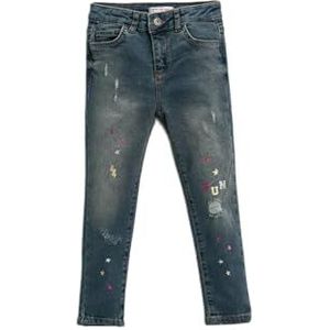 Koton Bedrukte destroylu jeans van katoen panty meisjes, donker indigo (Din), 3-4 jaar, Dark Indigo (Din)