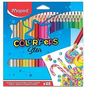 Maped - Color'Peps Classic kleurpotloden - 48 levendige kleuren - Ergonomische driehoekige kleurstift - Kartonnen etui met 48 FSC-gecertificeerde houten potloden