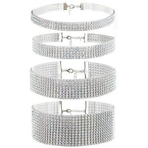 JewelryWe Sieraden, set van 4 halskettingen voor dames, slinger, kunstdiamant, kunsthars, zilverkleurig, datum, verjaardag, met geschenkzakje, hars, diamant, Hars