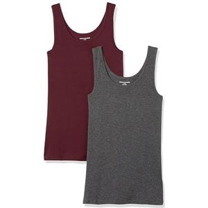 Amazon Essentials Tanktop voor dames, slim fit, 2 stuks, bordeaux/antraciet gemêleerd, maat XS