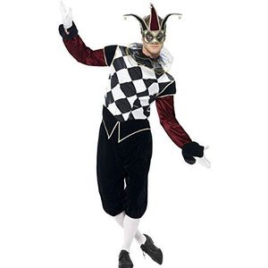 Smiffys Venetiaans Harlekijn kostuum met top, broek en kraag, zwart