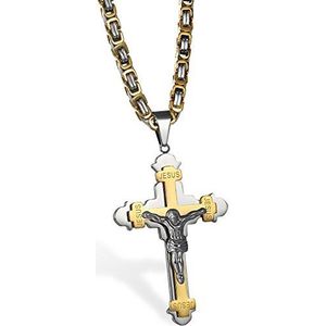 JewelryWe Halsketting voor heren met Jezus Christus kruis hanger roestvrij staal kruisketting zwart goud, Roestvrij staal, Geen edelsteen