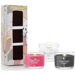 Yankee Candle Cadeauset met 3 geurkaarsen - zomernacht - zachte deken en rode framboos - sojawasmix - perfecte cadeaus voor vrouwen