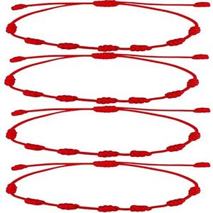 Cotigo Armband met 7 knopen met geluksbrenger van staal, geluksbrenger voor koppels en vrienden, verstelbare sieraden, uniseks, rood, Roestvrij staal