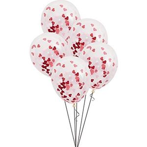 Unique Party 57081 Ballonnen, confetti, Valentijnsdag, 16 cm, hartvorm, rood en roze, 5 stuks