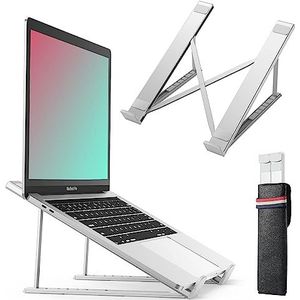 BHHB Laptopstandaard, laptopstandaard in hoogte verstelbaar op 6 niveaus, laptopstandaard van geventileerd aluminium, compatibel met MacBook, HP, iPad, 9-17 inch (zilver)