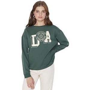 TRENDYOL Sweatshirt met ronde hals en slogan regular trainingspak voor dames (1 stuk), Emerald Groen