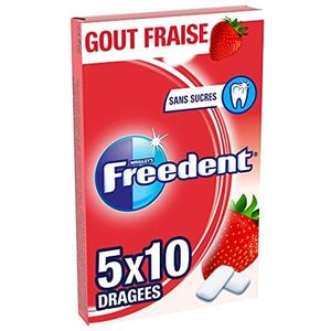 FREEDENT - Kauwgom aardbeiensmaak zonder suiker - 5 verpakkingen van 10 dragees - 70 g