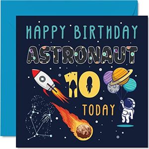 Verjaardagskaart voor de 10e verjaardag jongen - astronaut Cosmos - verjaardagskaart voor jongens en meisjes voor de 10e verjaardag, 145 mm x 145 mm - wenskaart voor zoon, dochter, nichtje, neefje, kleinkind