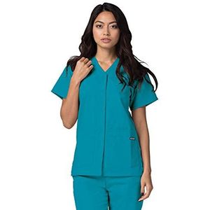 Adar universele medische blouse voor dames, tuniek met drukknopen, Blauwgroen