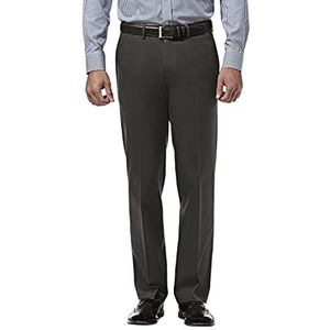 Haggar Hoogwaardige broek zonder strijken, onzichtbare rechte snit, flexibele tailleband, effen aan de voorkant, casual, donkergrijs, 42W / 30L, Donkergrijs