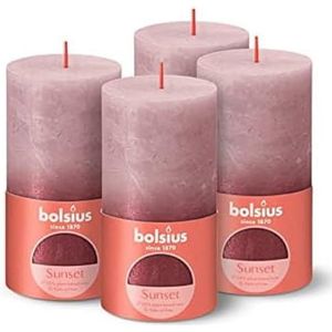 Bolsius - Rustieke kaars Sunset - 4 Stuks - Fading Metallic - Oud Roze + Rood - 13cm