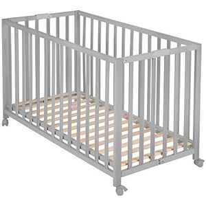 roba Babybed, inklapbaar, van beukenhout, 60 x 120 cm, met remwielen, in hoogte verstelbaar, 2-voudig, taupe