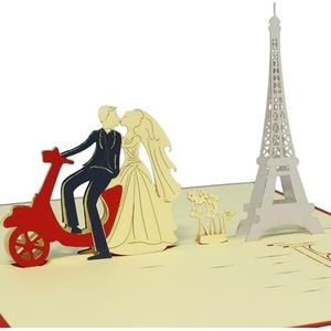 LIN PopUp® 3D kaart bruiloft uitnodigingskaarten bruiloft wenskaarten liefde bruidegom op Vespa Paris N80