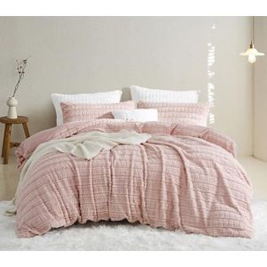 Lanqinglv Pluche beddengoed, 135 x 200 cm, roze, knuffelig beddengoed voor de winter, flanel, fleece, kasjmier, beddengoedset met ritssluiting en 1 kussensloop 80 x 80 cm