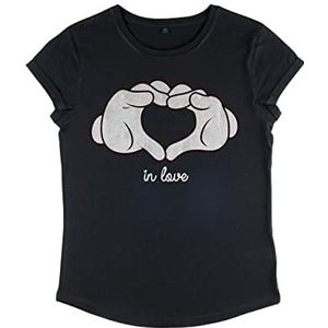 Disney Mickey Classic - Glove Heart Dames Organic Rold Sleeve Dames T-Shirt, zwart.