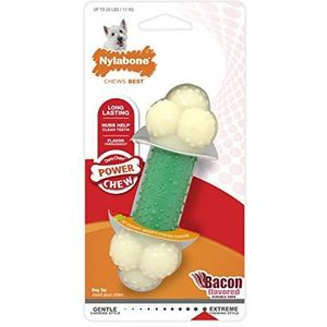 Nylabone knaagbot en tandspeelgoed voor agressieve kauwers, dubbele textuur, speksmaak, klein, geschikt voor kleine honden tot 11 kg