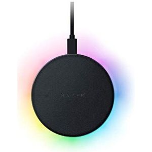 Razer Charging Pad Chroma - Quick Wireless Charger (10 W, draadloze oplaadstandaard met RGB-verlichting, Qi-ondersteuning, zacht rubberen oppervlak)