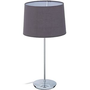 Relaxdays Tafellamp met stoffen lampenkap, verchroomde voet, E14-fitting, woonkamer en slaapkamer, modern bedlampje, grijs