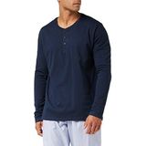 Schiesser Mix & Relax T-shirt met lange mouwen en knoopsluiting, pyjamatop voor heren, Donkerblauw (803)