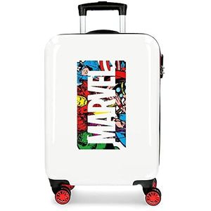 Marvel Action Marvel Cabinekoffer, wit, 38 x 55 x 20 cm, harde ABS-koffer met zijcijfercombinatie, 34 liter, 2,66 kg, 4 dubbele wielen, handbagage