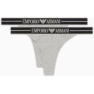 EMPORIO ARMANI 2-Pack T-Thong Slip Tanga, Grey Melange/Grey Me, M Femme, Gris chiné/gris moi, M