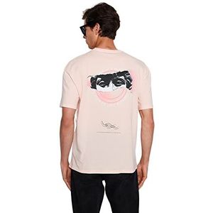 TRENDYOL T-shirt tricoté à col rond pour homme Coupe décontractée, Rose, M