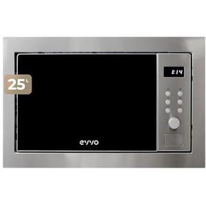 EVVO Mi35 roestvrijstalen magnetron, inhoud 25 liter, grill 1000 W, deur en frame, glanzend, multifunctioneel, 8 functies, 60 minuten timer, digitaal display (roestvrijstalen afwerking)