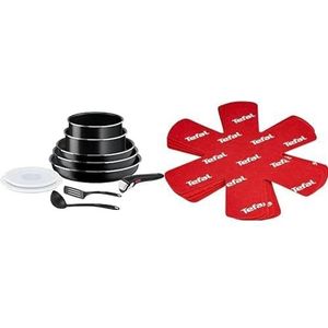 Tefal Ingenio Kookgerei, 10-delig, pannen, potten, deksels, handvat, niet inductie, antiaanbaklaag en set met 4 beschermers, kunststof, rood, 38 x 36 x 1 cm