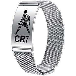 AITENME CR7 gepersonaliseerde Cristiano Ronaldo roestvrijstalen armband voor heren, inspirerend voetbalsterontwerp, verstelbare armbanden, cadeau voor voetbalfans, meisjes en jongens, zilver