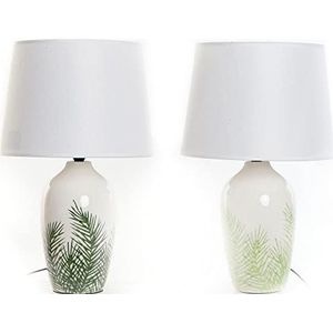 DKD Home Decor Tafellamp van keramiek, bladeren van polyester, wit/groen, 28 x 28 x 45 cm, 2 stuks (referentie: S3020932)
