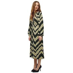 Minus Jalia Dames midi-jurk met lange mouwen, junglegroen print 4112P, 44, Jungle groene print 4112P