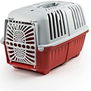 lionto Transportbox van kunststof voor honden en katten, transportbox voor huisdieren, box voor kleine dieren, 55 x 36 x 36 cm, rood