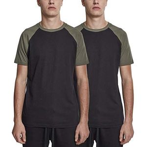 Urban Classics Raglan Contrast T-shirt voor heren, 2 stuks, meerkleurig (zwart/olijf (2-pack) 00757)