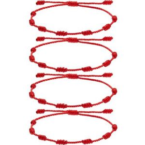 Voarge Set van 4 rode draad armbanden met 7 knopen, verstelbare rode armbanddraad, handgemaakte armband, voor vrouwen en mannen vriendschap, Katoen