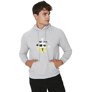 Trendyol Retro Standard Sweatshirt met capuchon voor heren, grijs gemêleerd, S, grijs gemêleerd